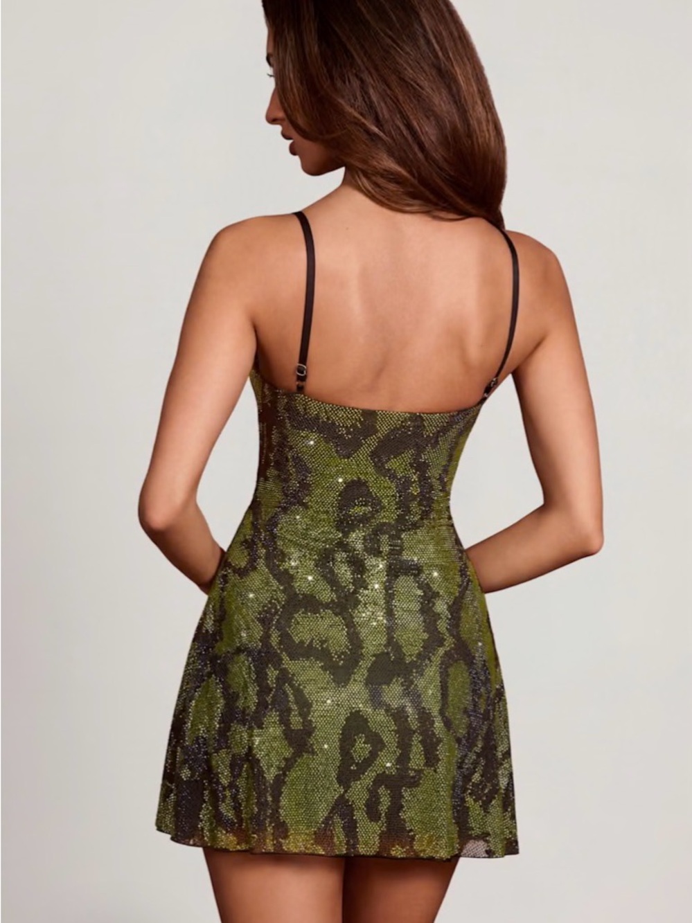 Oh Polly Dianara Green Snake-Print Sequin Mini Dress - Picture 3 of 9